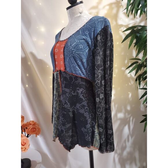 Hand Jive Wearable Art Hand Made Patchwork Tunic Top Size S Hippie Boho Fairy - Picture 3 of 13
